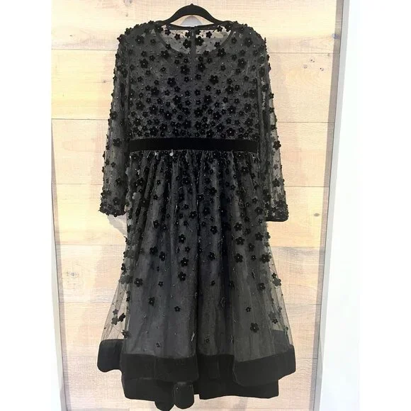 NEW Mac Duggal LS Velvet Embellished BLACK dress size 14